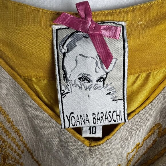 Yoana Baraschi Yellow Silk Sz 10 Sundress Bird & Floral Embroidery Boho Fairy - Picture 4 of 12